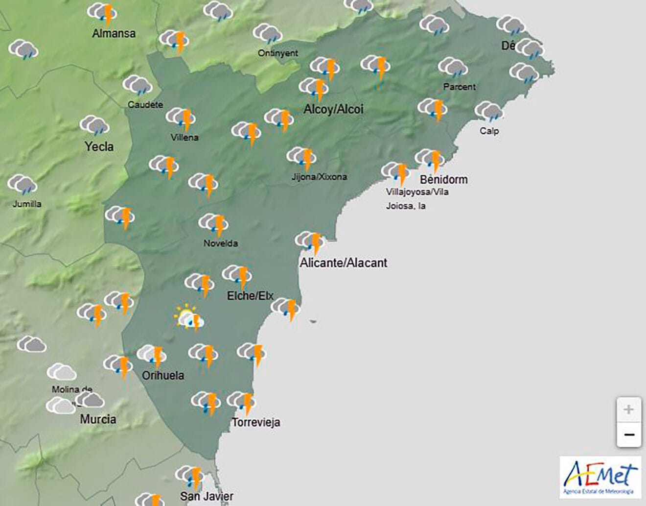 Predicción de la AEMET para Alicante el viernes 14 de marzo 2025 a las 09.00 horas
