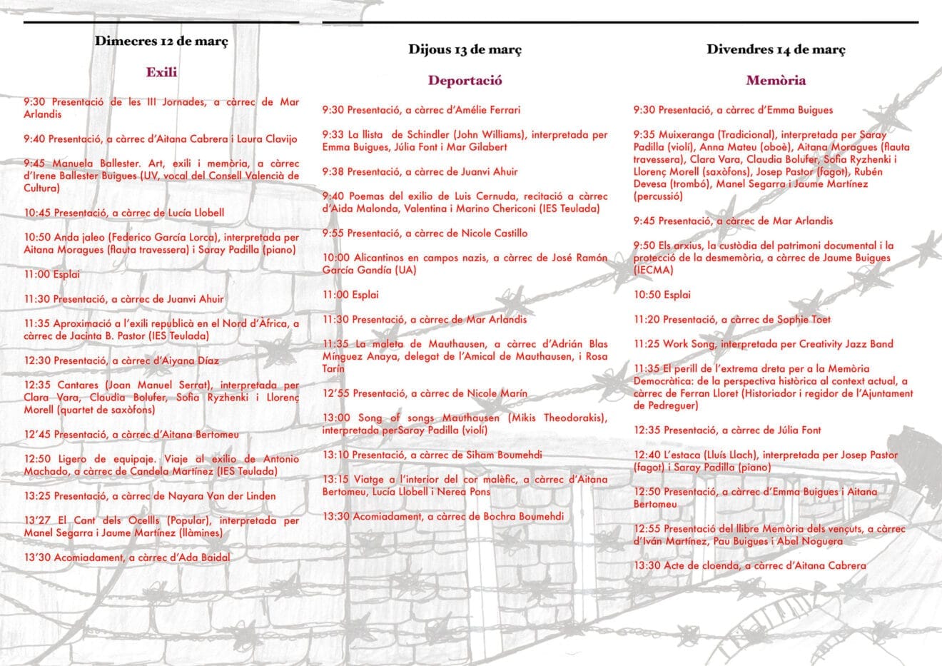 Programa de las III Jornadas de Memoria Democrática de la Marina Alta del IES Teulada
