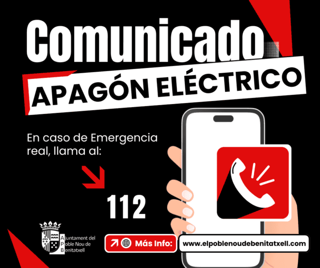 Imagen: Comunicado apagón eléctrico de El Poble Nou de Benitatxell