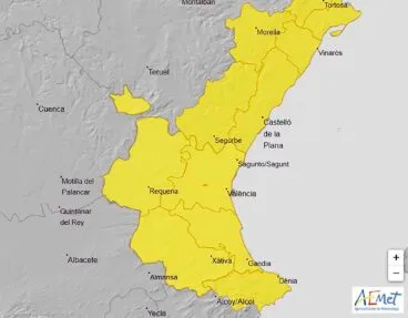 Mapa de avisos activos de la AEMET el martes 22 de abril 2025 en la Comunitat Valenciana