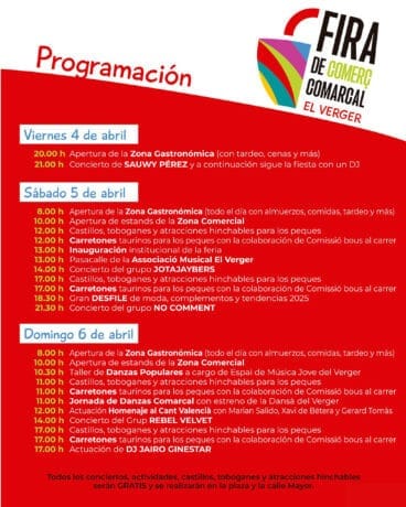 Programación de la Fira de Comerç Comarcal 2025 El Verger