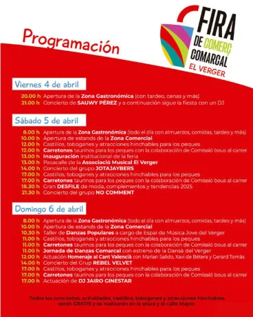 Programación de la Fira de Comerç Comarcal 2025 El Verger
