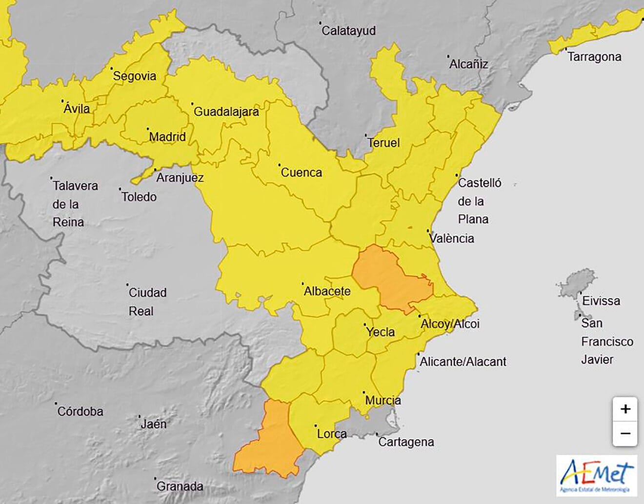 Avisos activos de la AEMET en la Comunitat Valenciana el jueves 8 de mayo 2025