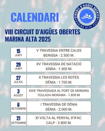 Calendario de fechas del Circuit d’Aigües Obertes de la Marina Alta