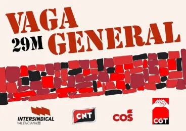 cartel de la huelga general convocada por intersindical valenciana cnt cgt y cos