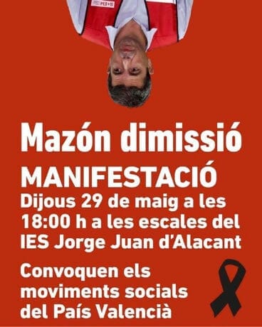 Cartel de la manifestación convocada en Alicante el 29 de mayo 2025