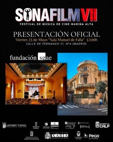 Cartel de la presentación del VII Festival de Música de Cine de la Marina Alta, SONAFILM