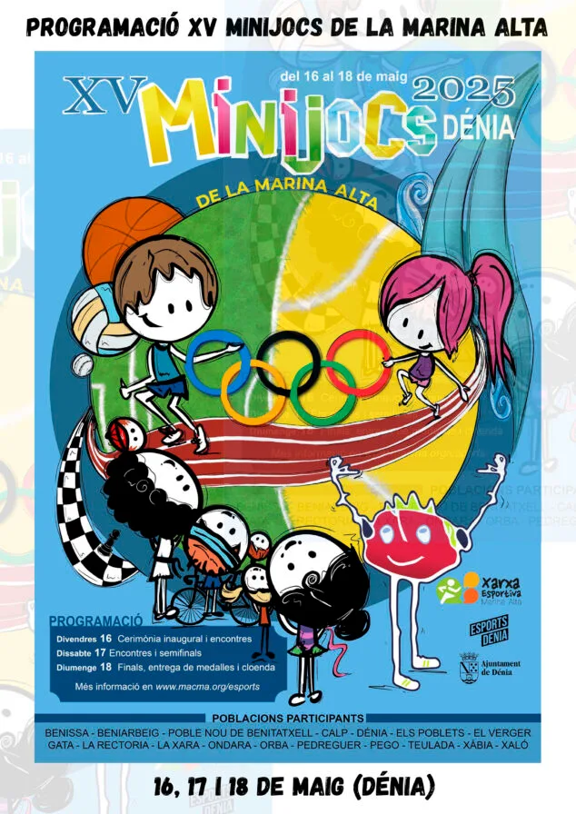 Los XV Mini Jocs Olímpics de la Marina Alta reunirán a más de 1.300 jóvenes deportistas en Dénia 2 Imagen: Cartel de los XV Minijocs de la Marina Alta 2025