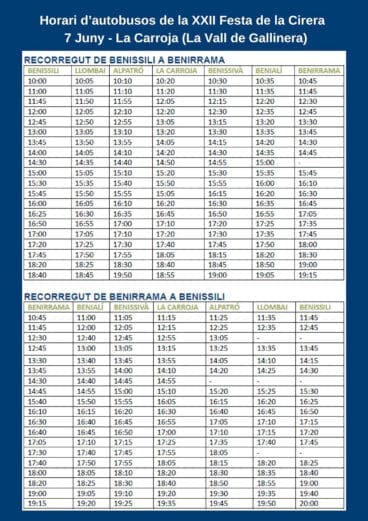 Horarios de autobuses para la XXII Festa de la Cirera 2025