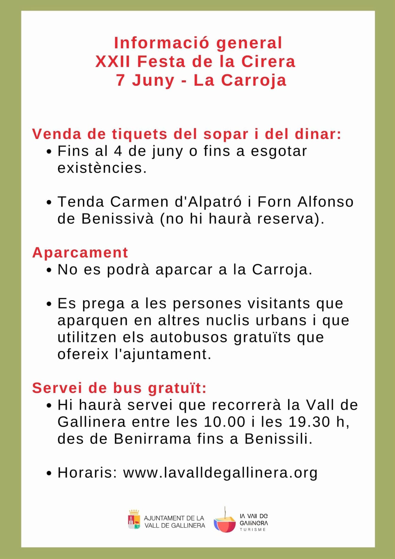 Información general e indicaciones para la Festa de la Cirera 2025