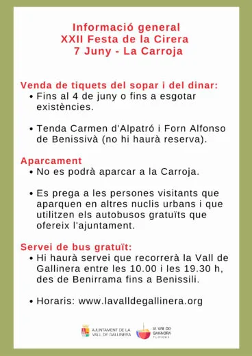 Información general e indicaciones para la Festa de la Cirera 2025