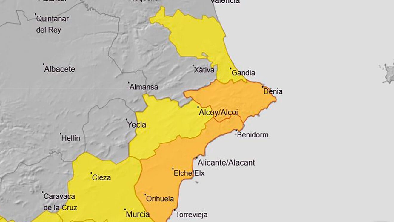 Mapa de avisos activos actualizado de la AEMET el viernes 23 de mayo 2025 en la Comunitat Valenciana