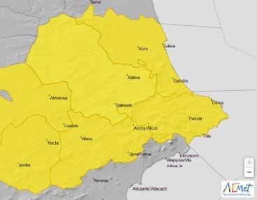 Mapa de avisos activos de la AEMET el viernes 23 de mayo 2025 en la Comunitat Valenciana