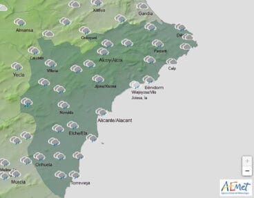 Mapa de predicción de la AEMET en Alicante para el viernes 23 de mayo 2025 a las 14.00 horas