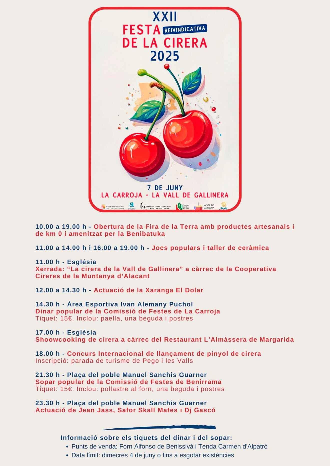 Programación de la XXII Festa de la Cirera 2025 de la Vall de Gallinera