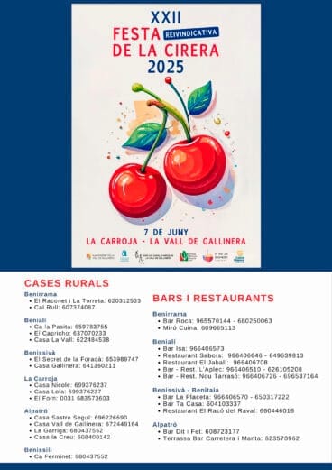 Restaurantes y casas rurales para la XXII Festa de la Cirera 2025
