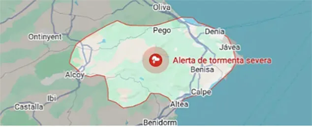 AEMET activa la alerta naranja por tormenta y lluvia intensa en la Marina Alta 1 Imagen: Tormenta severa en la Marina Alta según AEMET