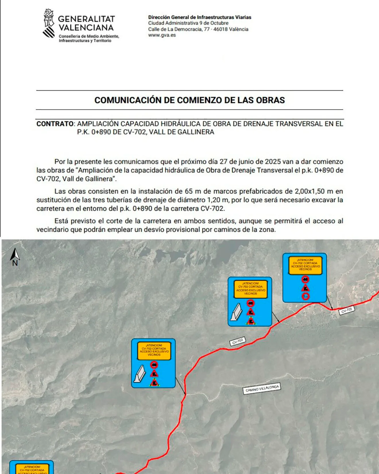 Comunicación del inicio de las obras de ampliación de la capacidad hidráulica en la Vall de Gallinera