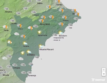 Mapa de predicción de la AEMET en Alicante para el jueves 24 de julio 2025 a las 10.00 horas