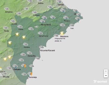 Mapa de predicción de la AEMET en Alicante para el jueves 24 de julio 2025 a las 20.00 horas
