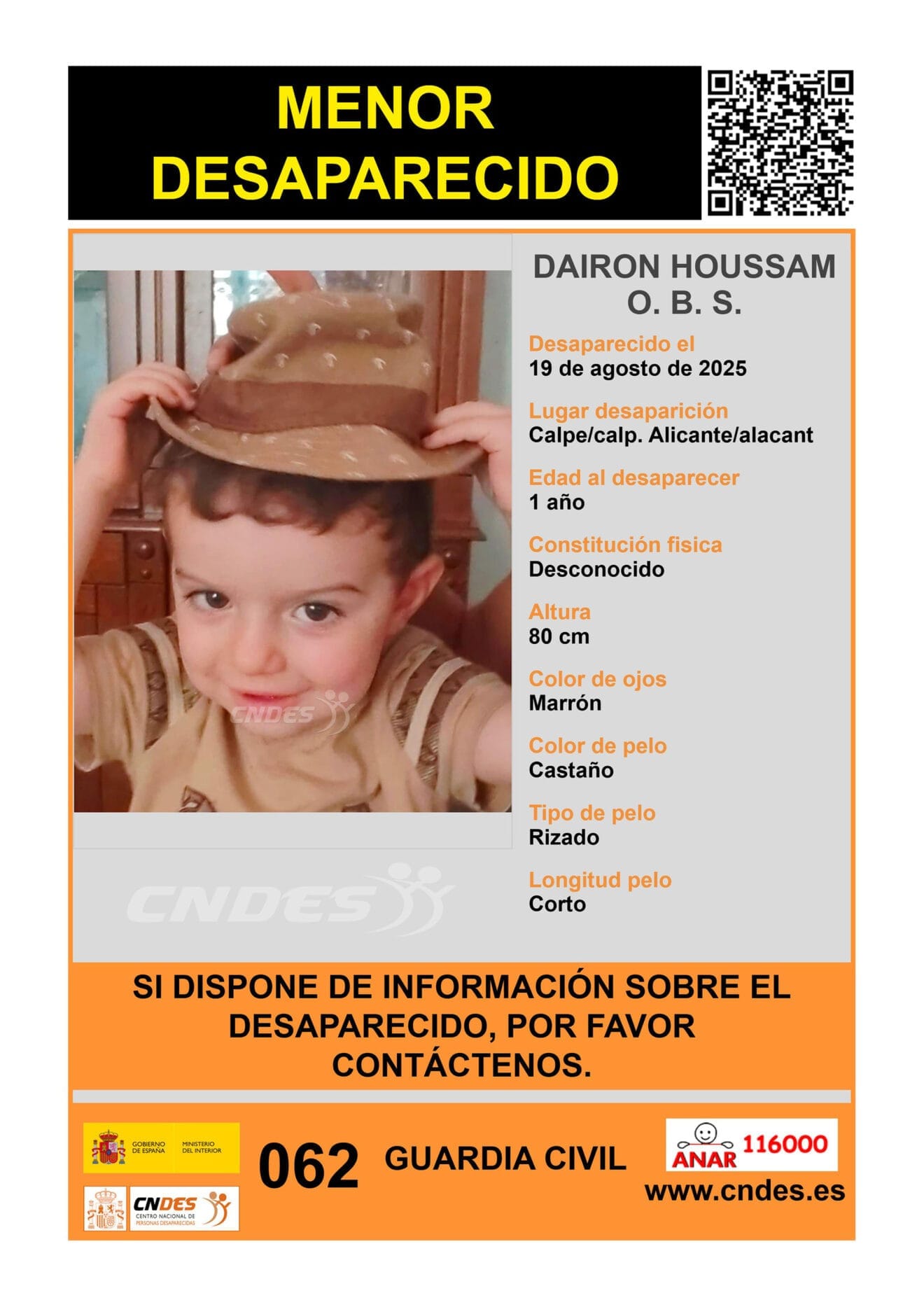 Cartel de la desaparición de Dairon Houssam en Calp