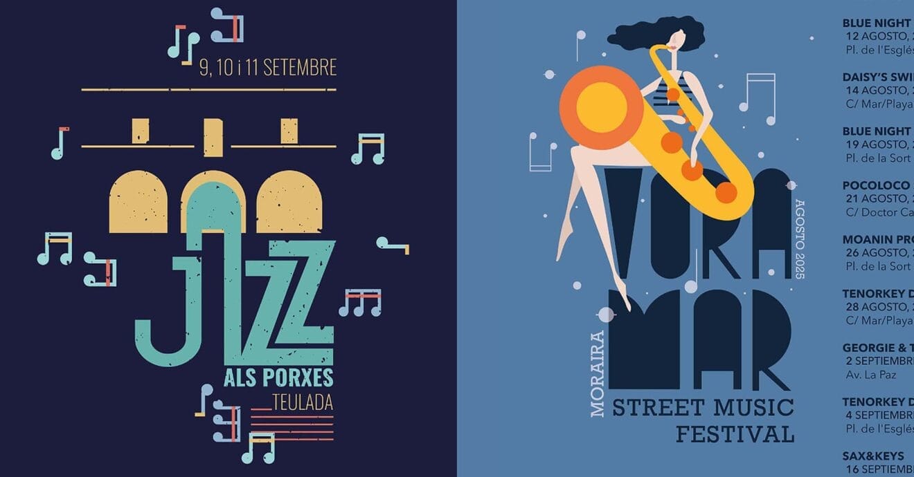 Carteles de ‘Voramar Street Music Festival’ y ‘Jazz als Porxes’ en Teulada Moraira