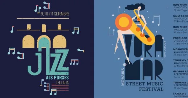 carteles de voramar street music festival y jazz als porxes en teulada moraira