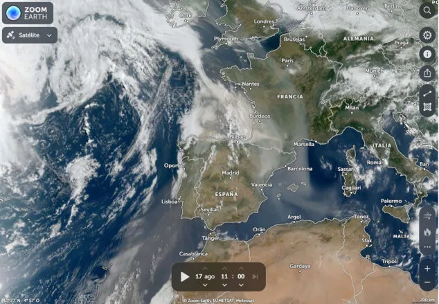 Imagen: Imagen compartida por el Laboratorio de Climatología de la Universidad de Alicante - Fuente del mapa Zoom Earth