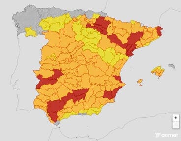 Mapa de avisos activos de la AEMET el domingo 17 agosto 2025 en España