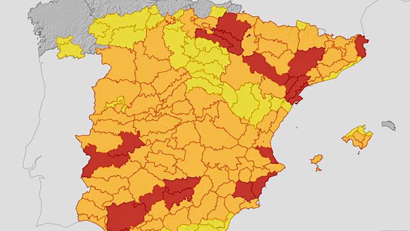Mapa de avisos activos de la AEMET el domingo 17 de agosto 2025 en España