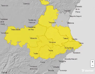 Mapa de avisos activos de la AEMET el viernes 22 agosto 2025