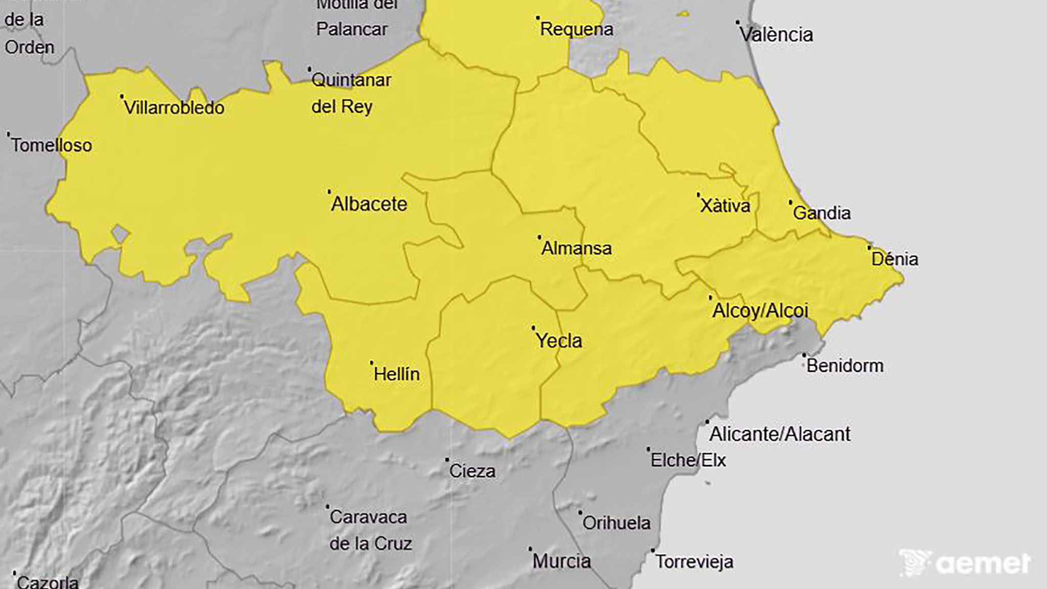 mapa de avisos activos de la aemet el viernes 22 de agosto 2025