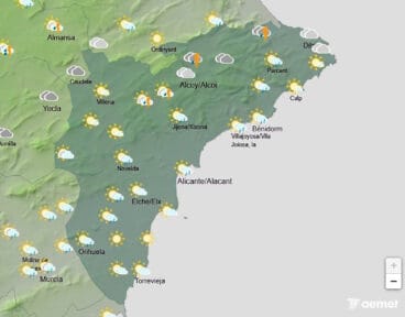 Mapa de predicción de la AEMET en Alicante para el viernes 22 agosto 2025 a las 16.00 horas