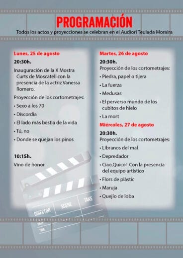 Programación 25, 26 y 27 de agosto de la X Mostra Curts de Moscatell de Teulada