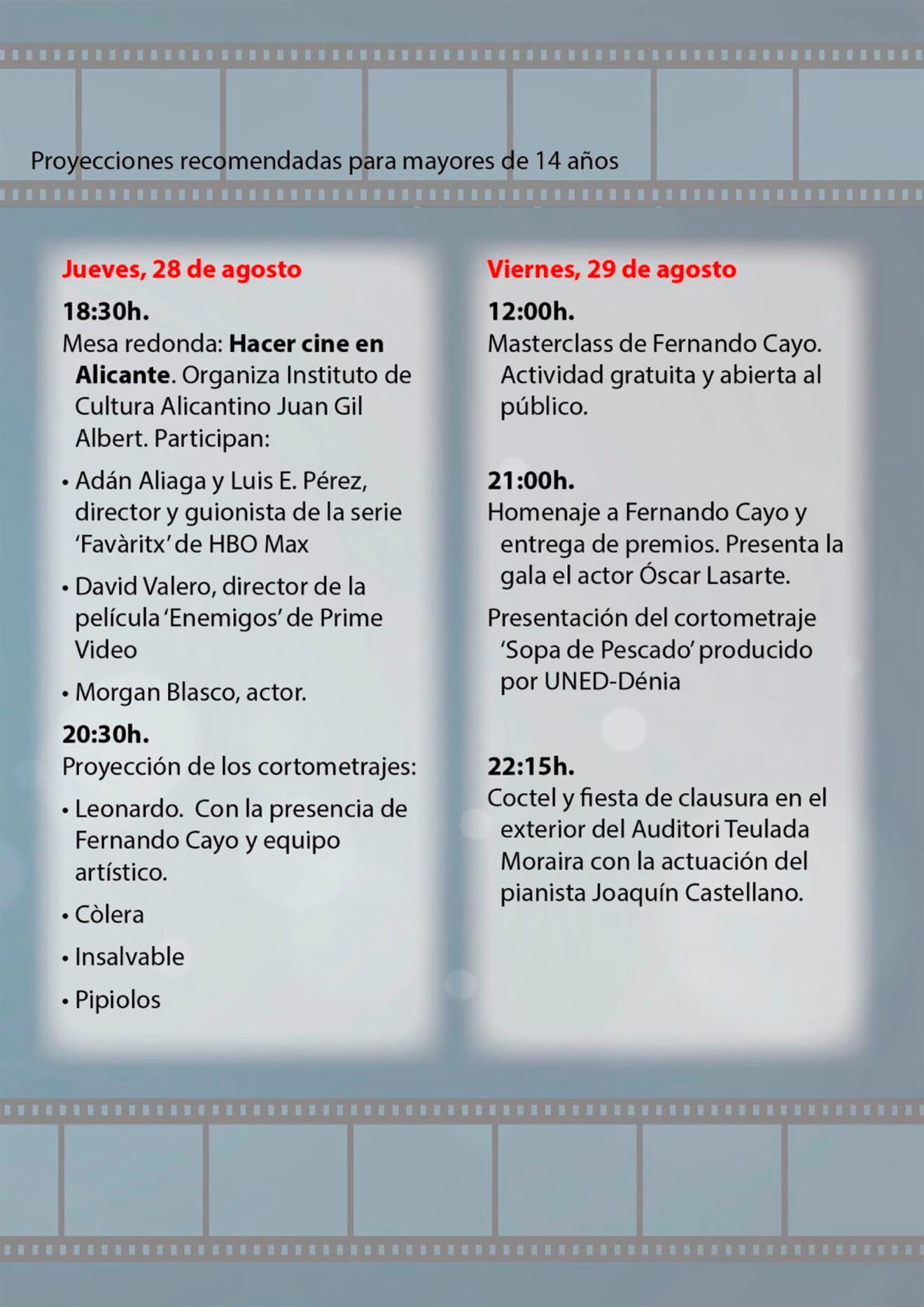 Programación 28 y 29 de agosto de la X Mostra Curts de Moscatell de Teulada