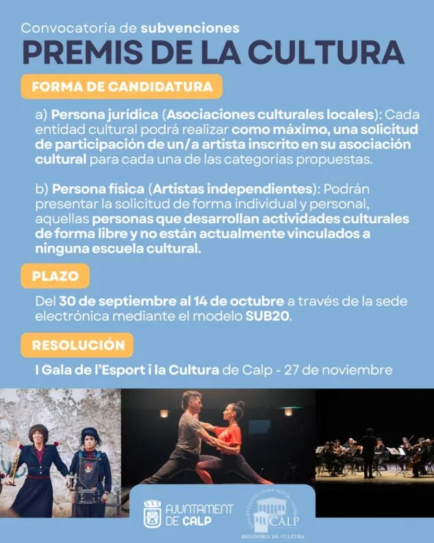 Calp busca a sus grandes talentos: abiertos los Premios de Cultura y Deportes 2025 2 bases dels premis de cultura