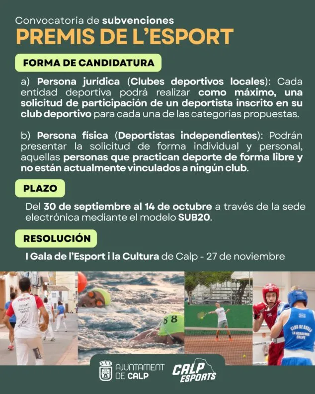 Calp busca a sus grandes talentos: abiertos los Premios de Cultura y Deportes 2025 4 bases premis de lesport