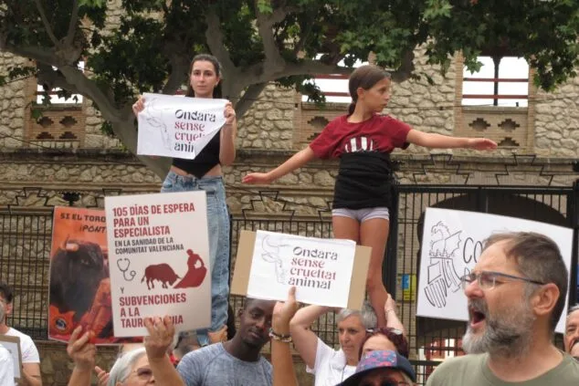 Manifestación con cultura alternativa contra la tauromaquia en Ondara 3 Imagen: Carteles y muixeranga contra la tauromaquia en Ondara