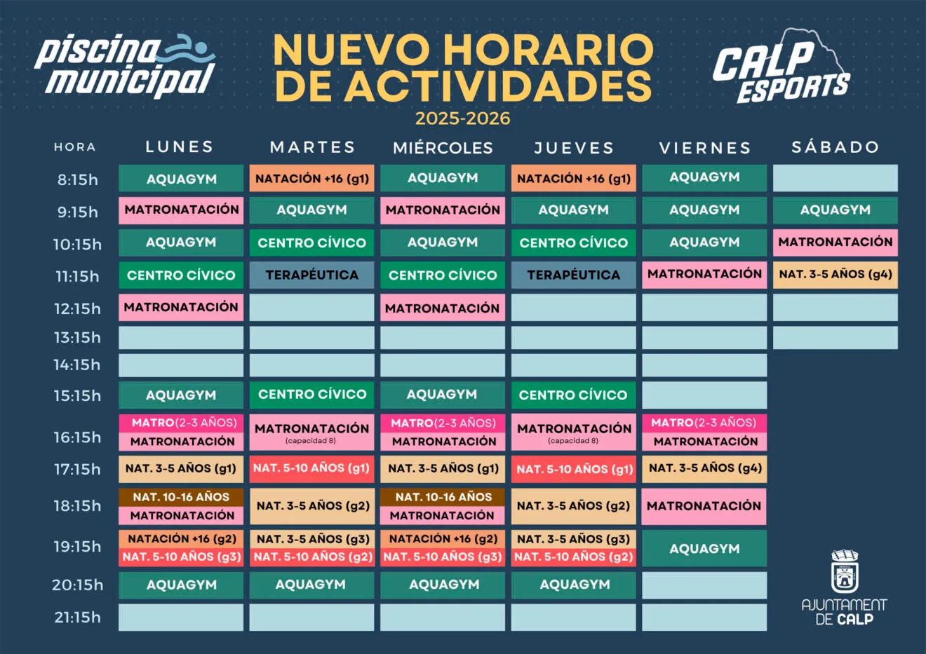 Clases y actividades de la piscina municipal de Calp a partir de octubre de 2025