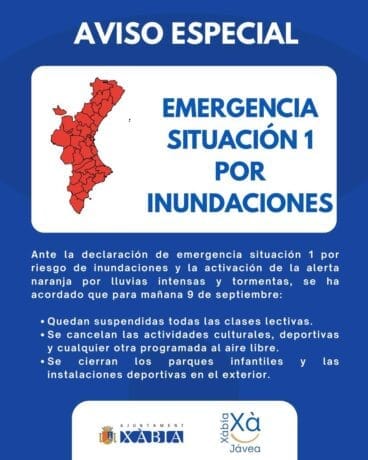 Comunicado del Ayuntamiento de Xàbia por la suspensión de clases