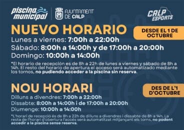 Horario de la piscina municipal de Calp a partir de octubre de 2025