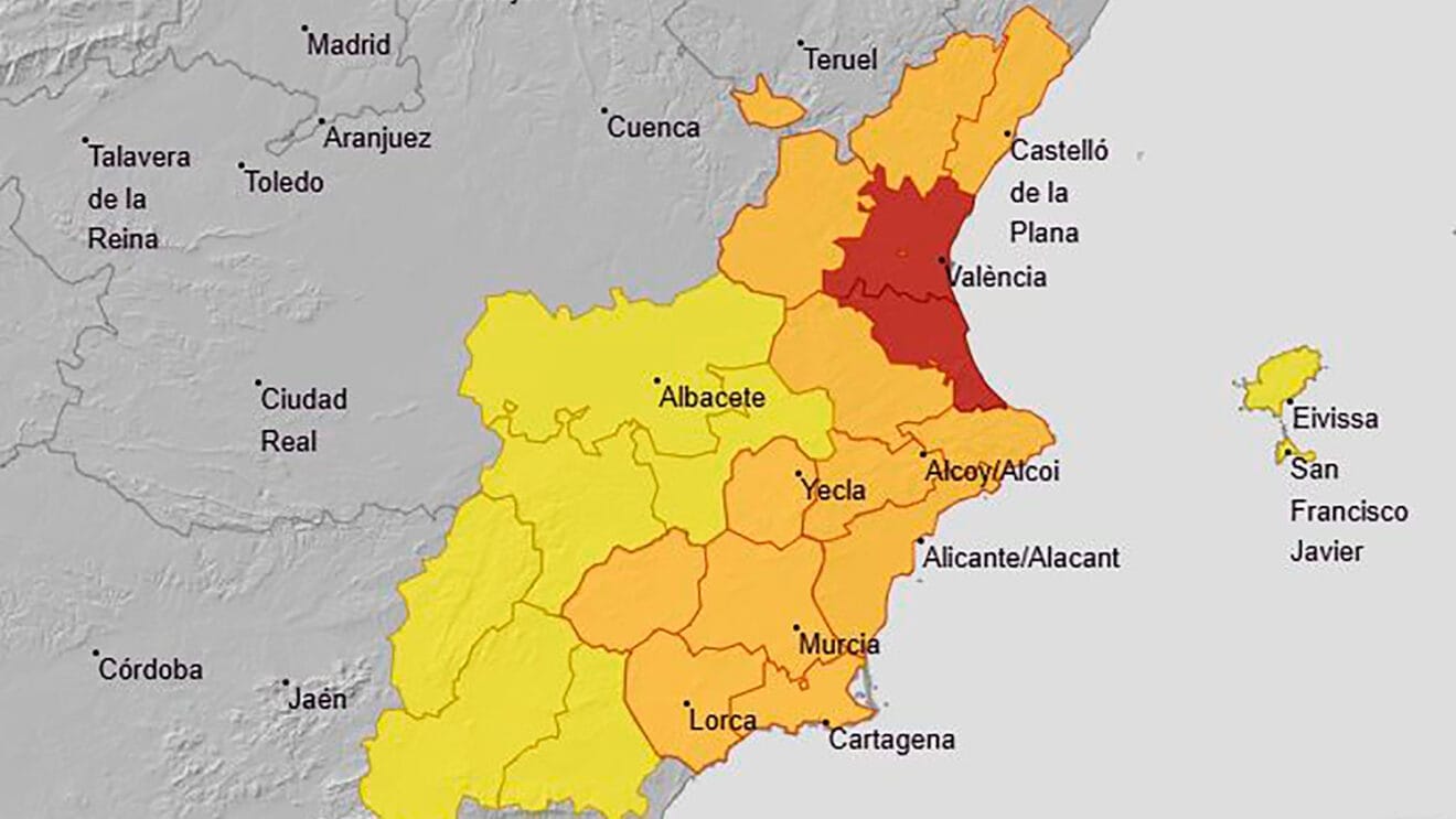 Mapa de avisos activos de la AEMET el lunes 29 de septiembre de 2025