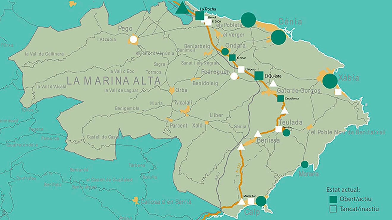 Mapa 'Escenarios de la prostitución en la Marina Alta'