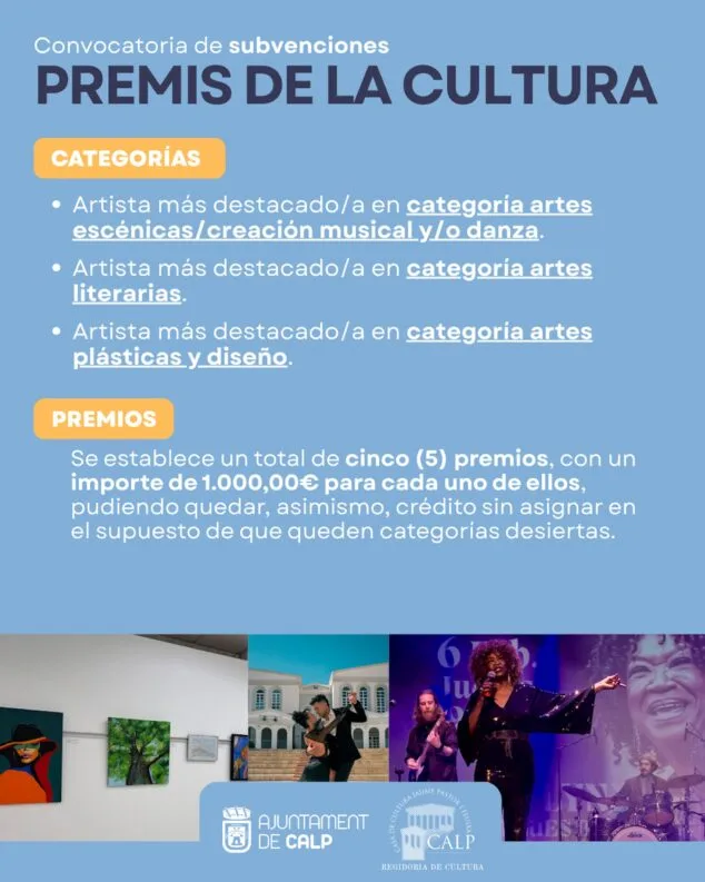 Calp busca a sus grandes talentos: abiertos los Premios de Cultura y Deportes 2025 3 premis de cultura