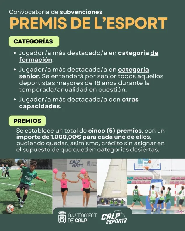 Calp busca a sus grandes talentos: abiertos los Premios de Cultura y Deportes 2025 5 premis de lesport