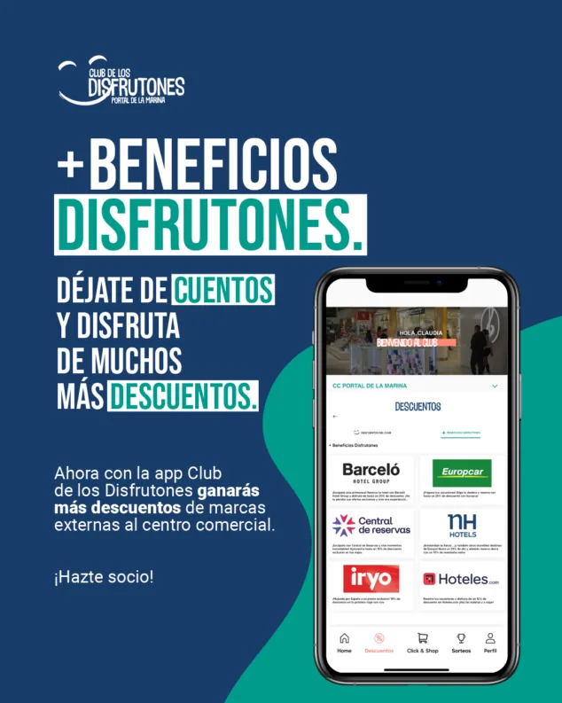 La app del Club de los Disfrutones de Portal de la Marina se actualiza con nuevos descuentos en grandes marcas 1 Imagen: + Beneficios Disfrutones. La app del Club de los Disfrutones de Portal de la Marina se actualiza con nuevos descuentos en grandes marcas