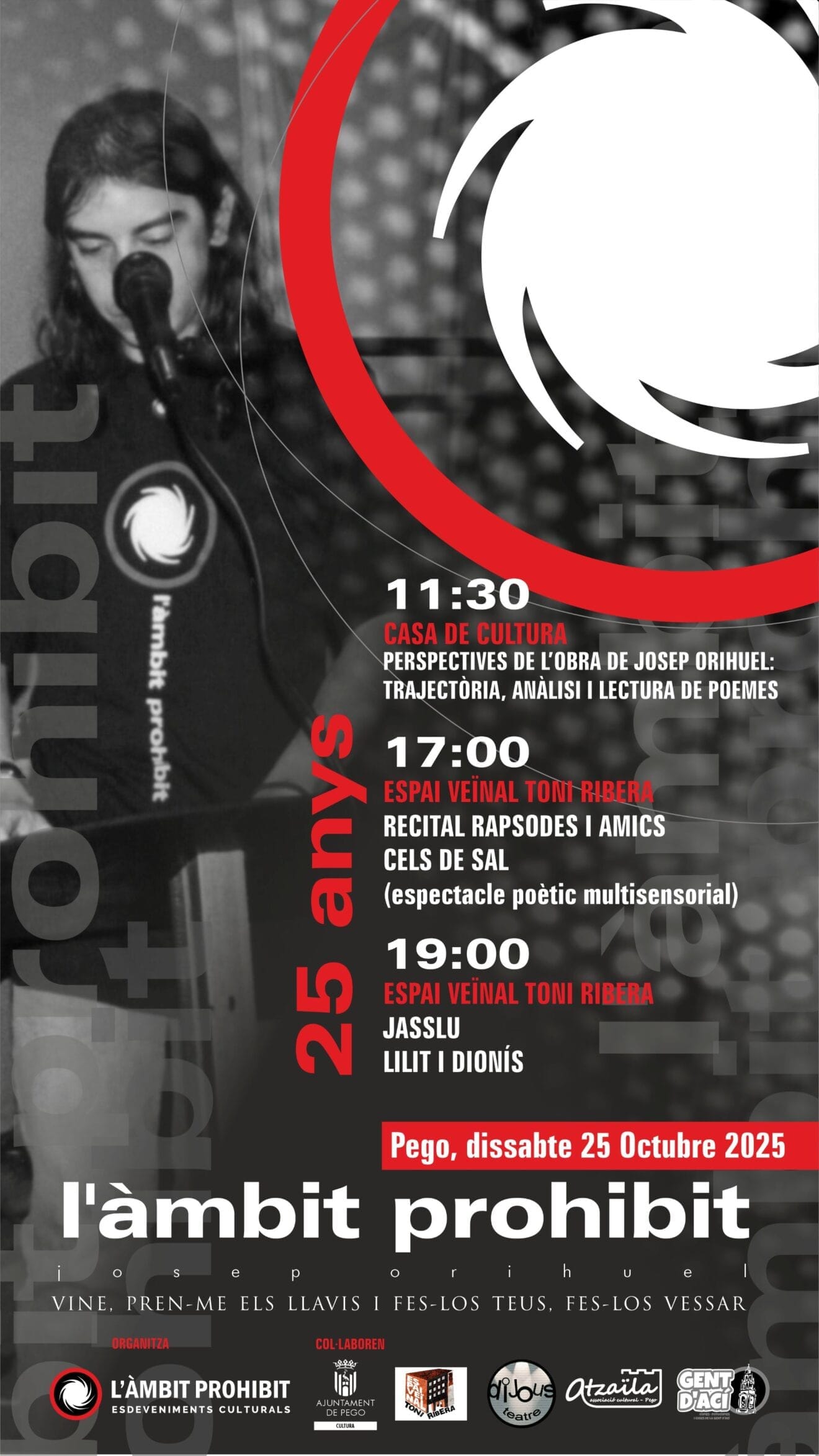 Cartel 25 aniversario del primer poemario del poeta pegolino Josep Orihuel