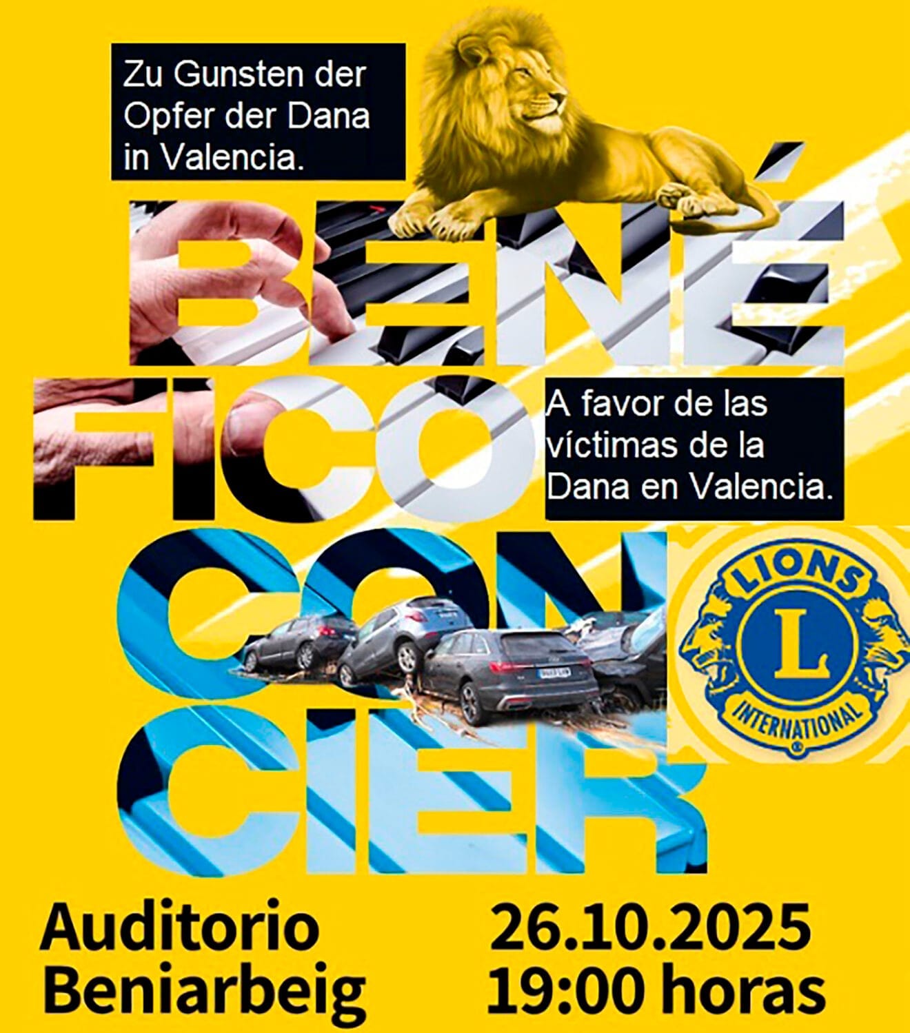 Cartel del concierto benéfico del Lions Club Jávea-Dénia-Pedreguer a favor de los afectados por la DANA en València