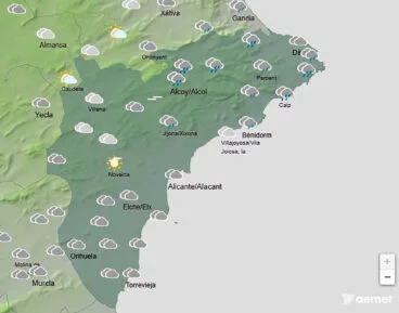 Mapa de predicción de la AEMET en Alicante para el jueves 30 octubre 2025 a las 10.00 horas