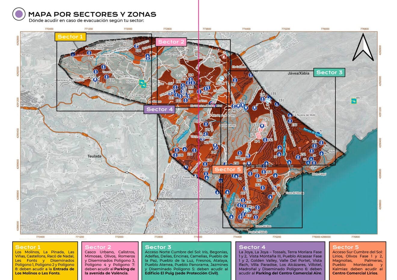 Mapa de sectores ante emergencias en Benitatxell